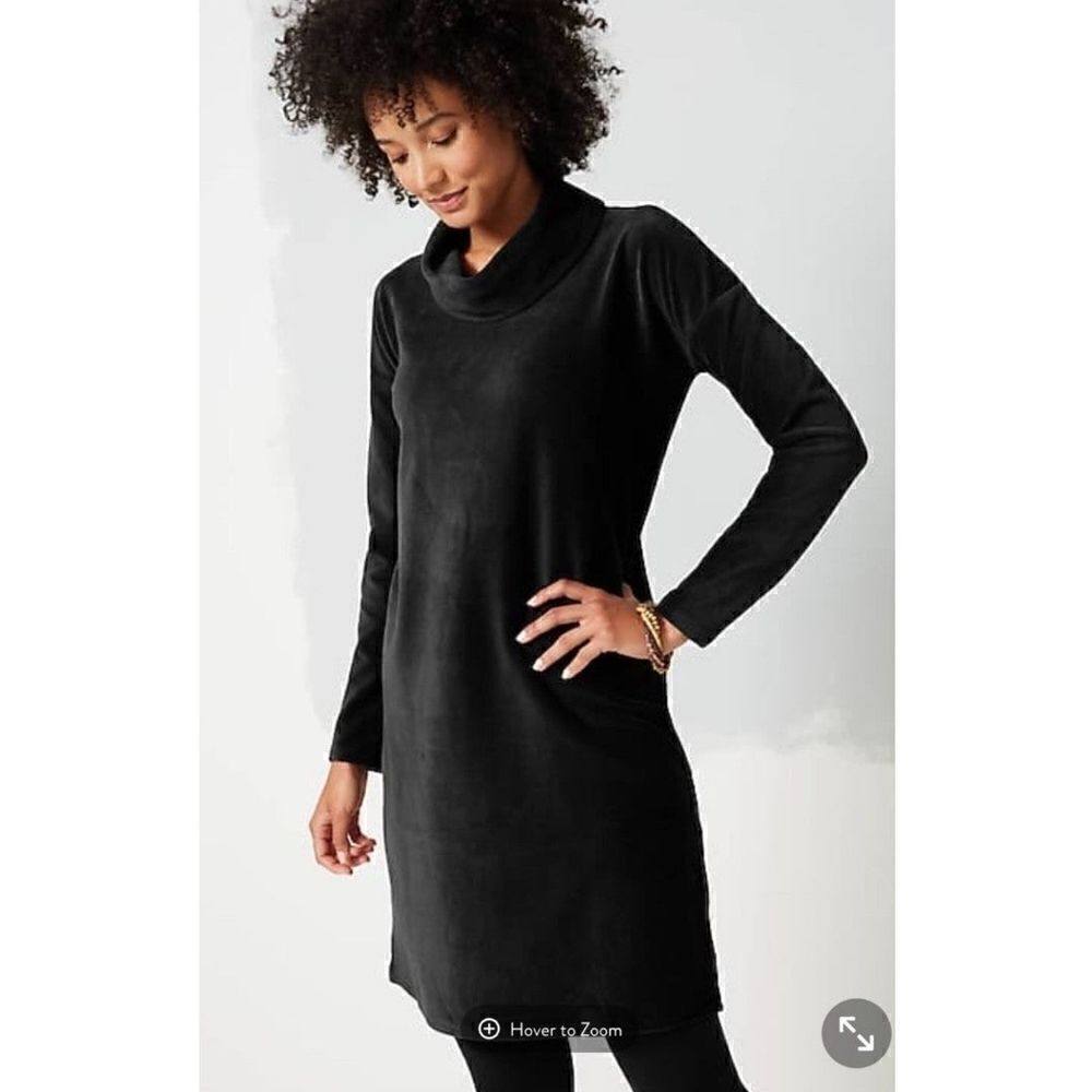J. Jill Purejill Cotton and Cashmere Knit Black Cowl Neck Long Sleeve Dress